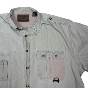 North River Mens XL Khaki Tan Short Sleeve Utility Fishing Hiking Shirt Cotton